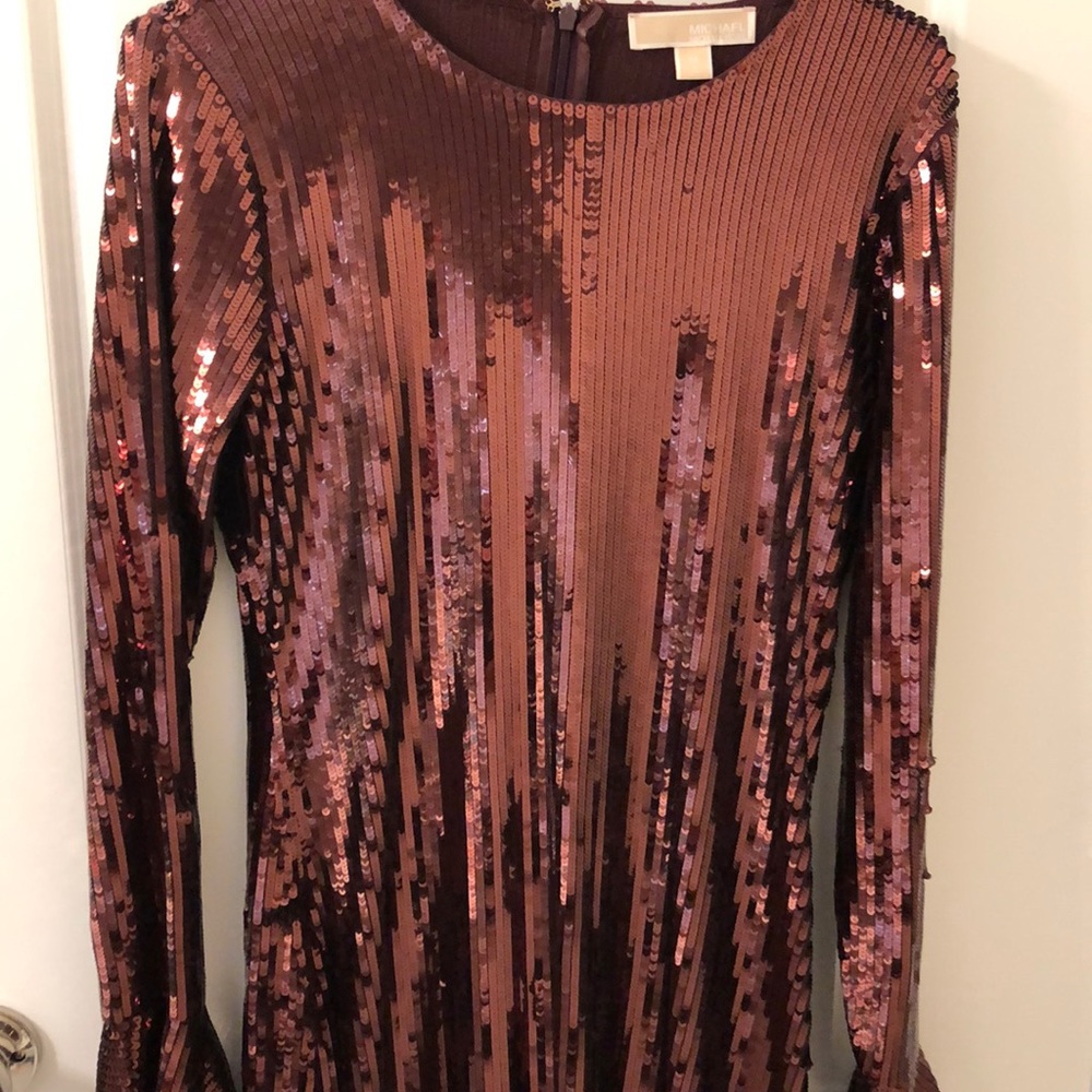 Sequin copper colored MK dress.